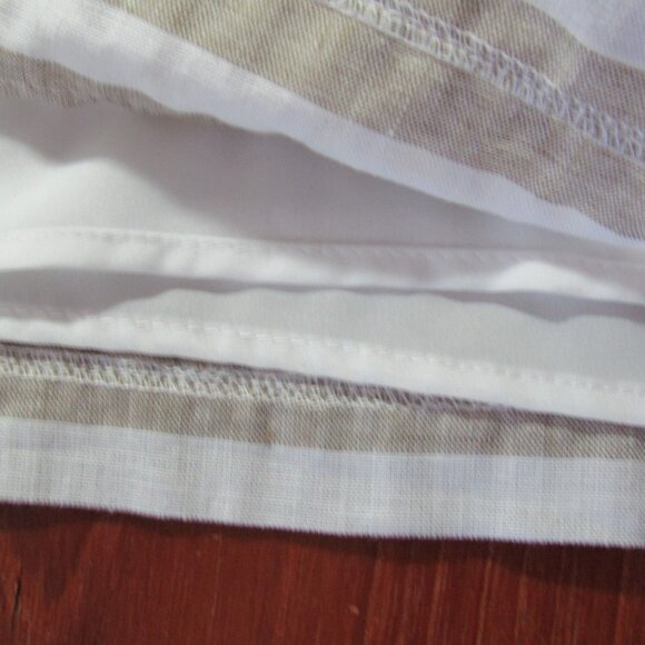 Eliza J Linen Cotton Mini Dress Size 12 Beige White Stripe Eyelet Coastal Resort - Picture 11 of 14